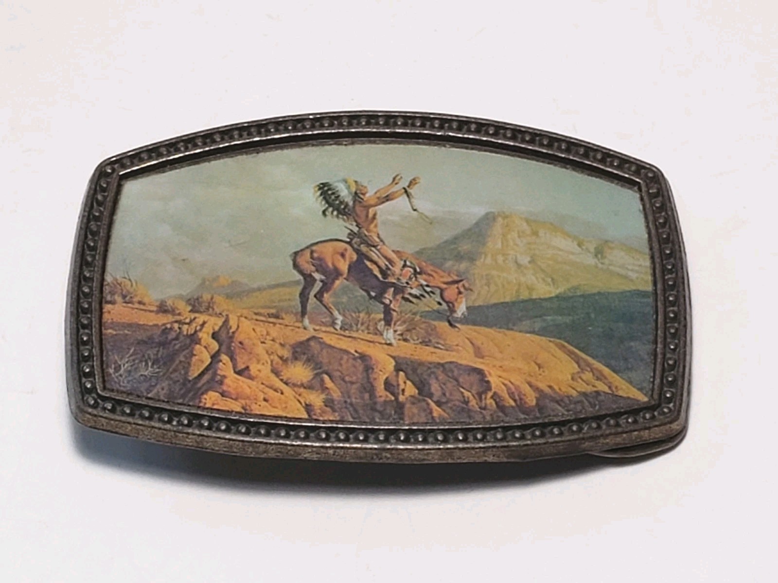 Native American Warriors on Horseback Prayer Vintage Belt Buckle