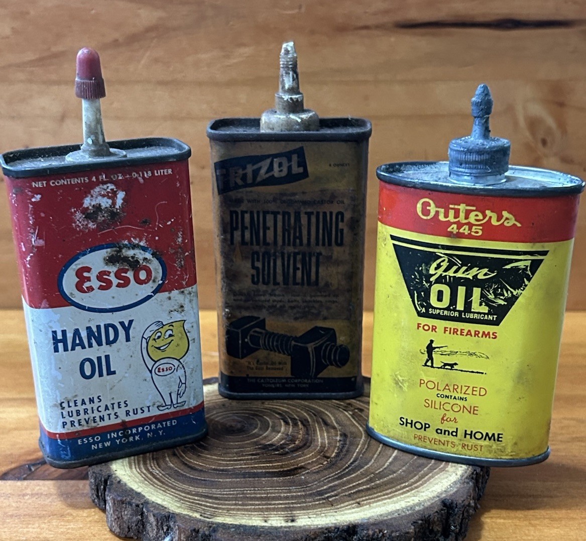 VINTAGE METAL TIN SMALL HOUSEHOLD OIL CANS 3 CAN OILERS ASSORTED LOT