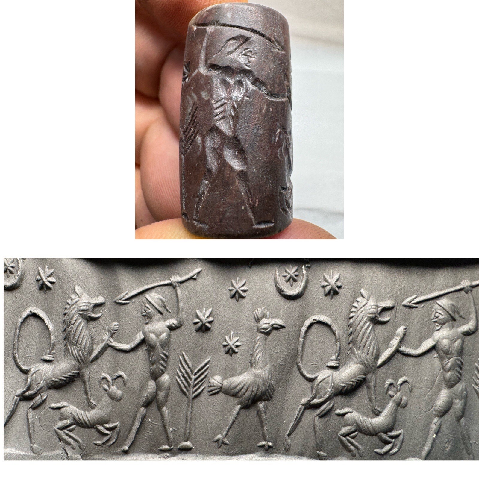 Roman Old King & Lion attack Jasper Stone Hunting Scene Intaglio Seal Bead Roman Old King & Lion attack Jasper Stone Hunting Scene Intaglio Seal Bead