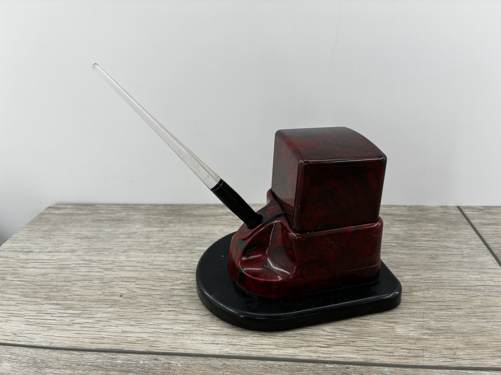 Vintage Esterbrook 9550 Nib Bakelite Desk Pen Holder Set Plastic Red Marble