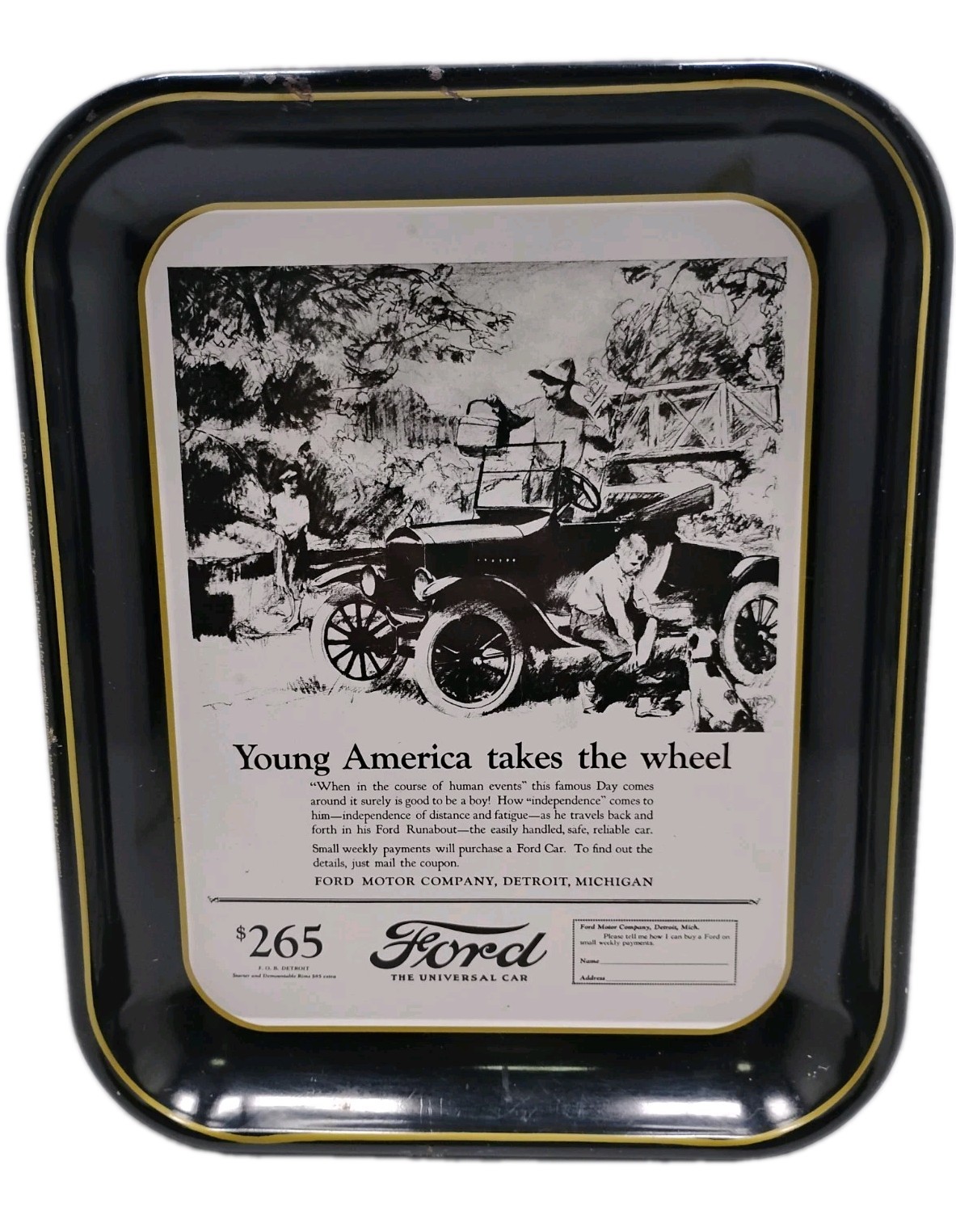 Vintage 1924 Advertisement Ford Model T Metal Serving Tray Porcelain Enamel Sign