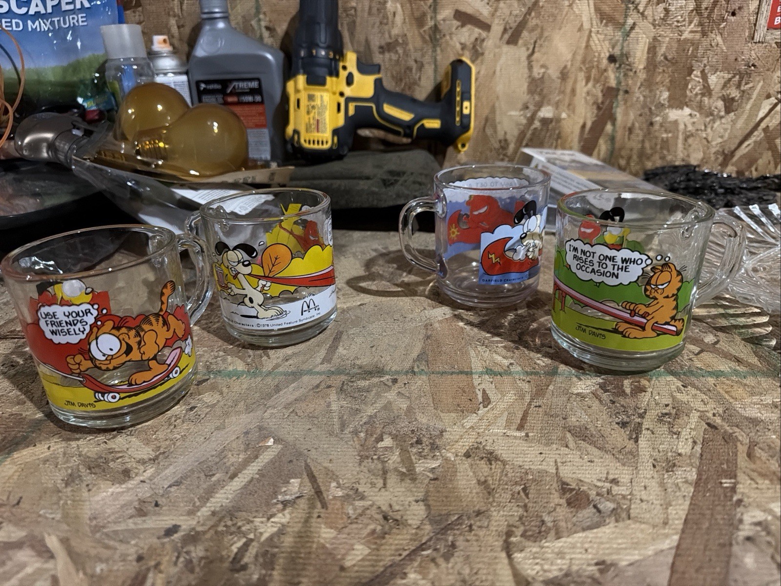 Vintage 1978-1980 McDonald\'s Garfield Clear Glass Coffee Cups Mugs Set of 4