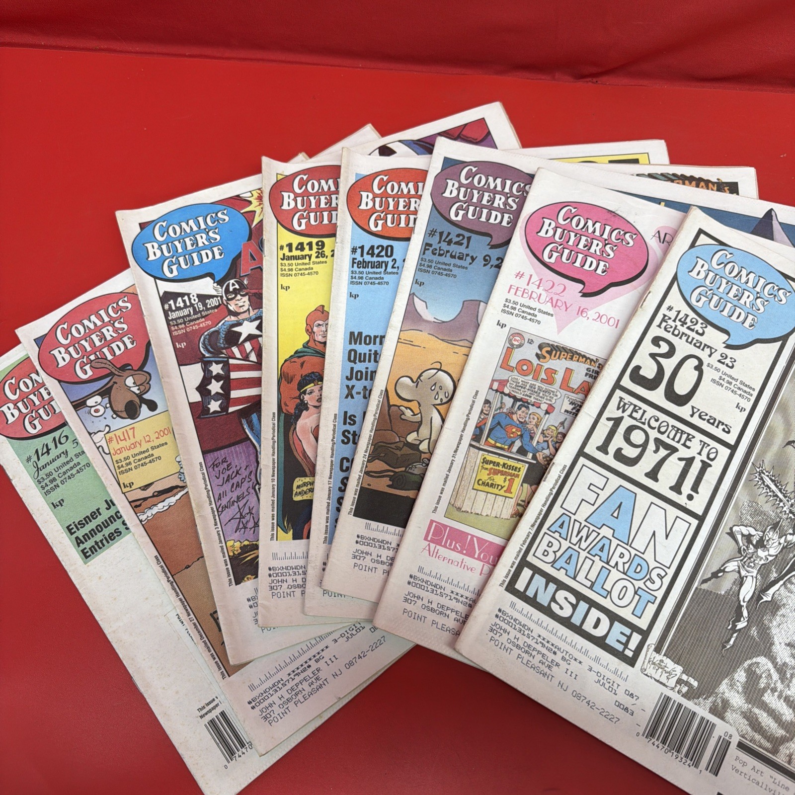 Comics Buyer’s Guide Lot of 8 #1416-1423 Jan-Feb 2001 Consecutive Issues. *205