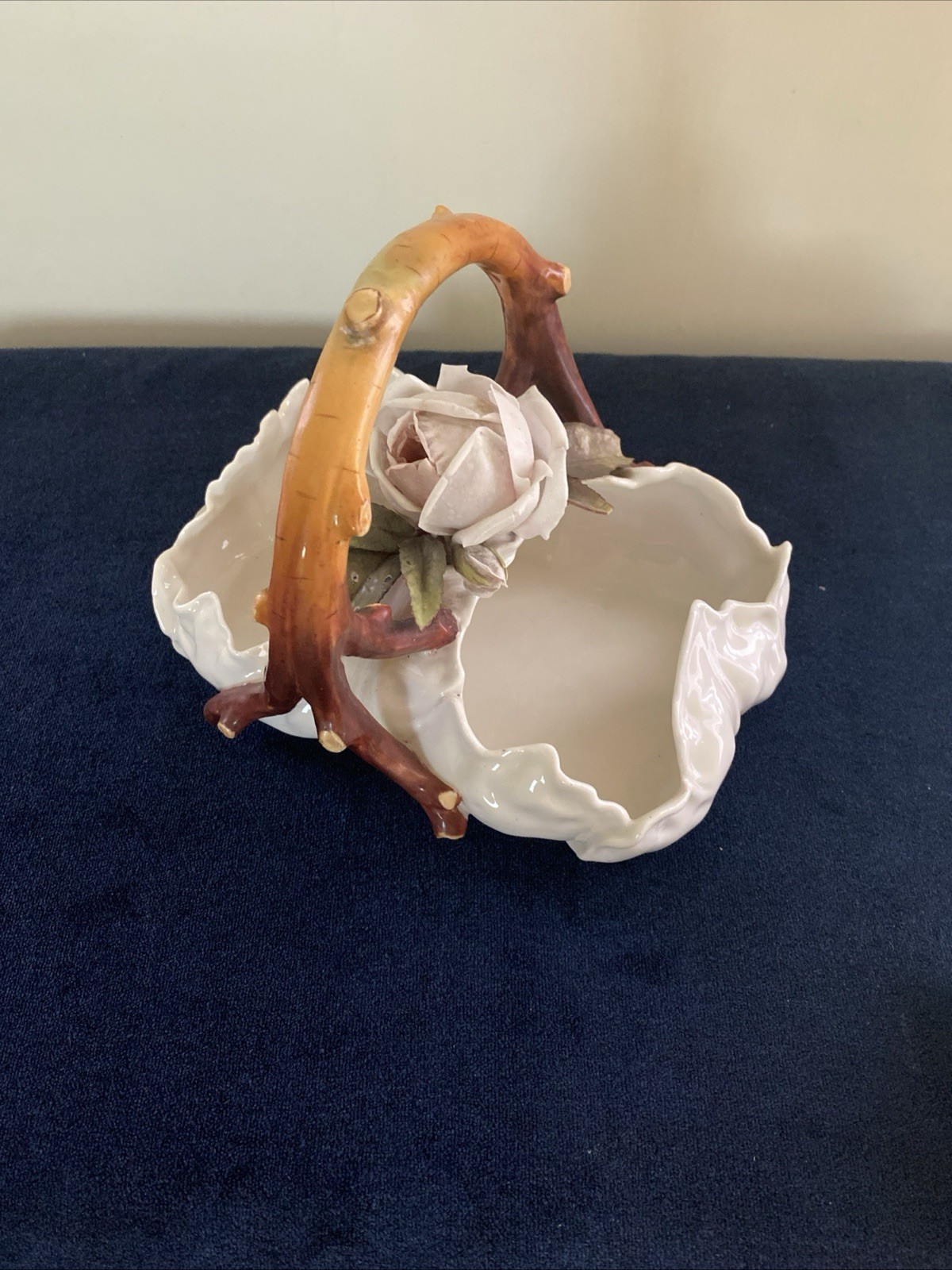Antique European Floral Porcelain Basket 