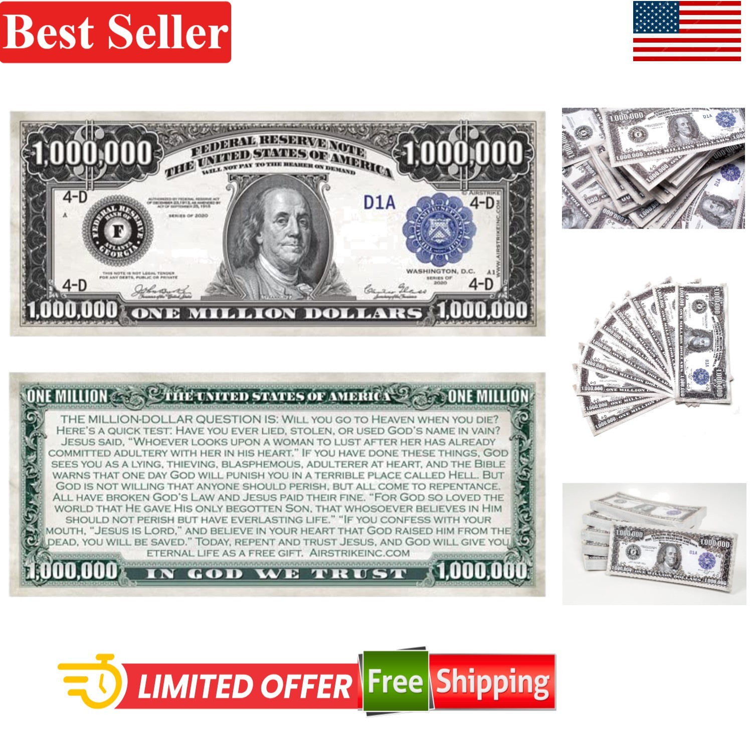 Christian Gospel Tracts Pack of 100 with Million Dollar Bill 6.13 x 2.63 in