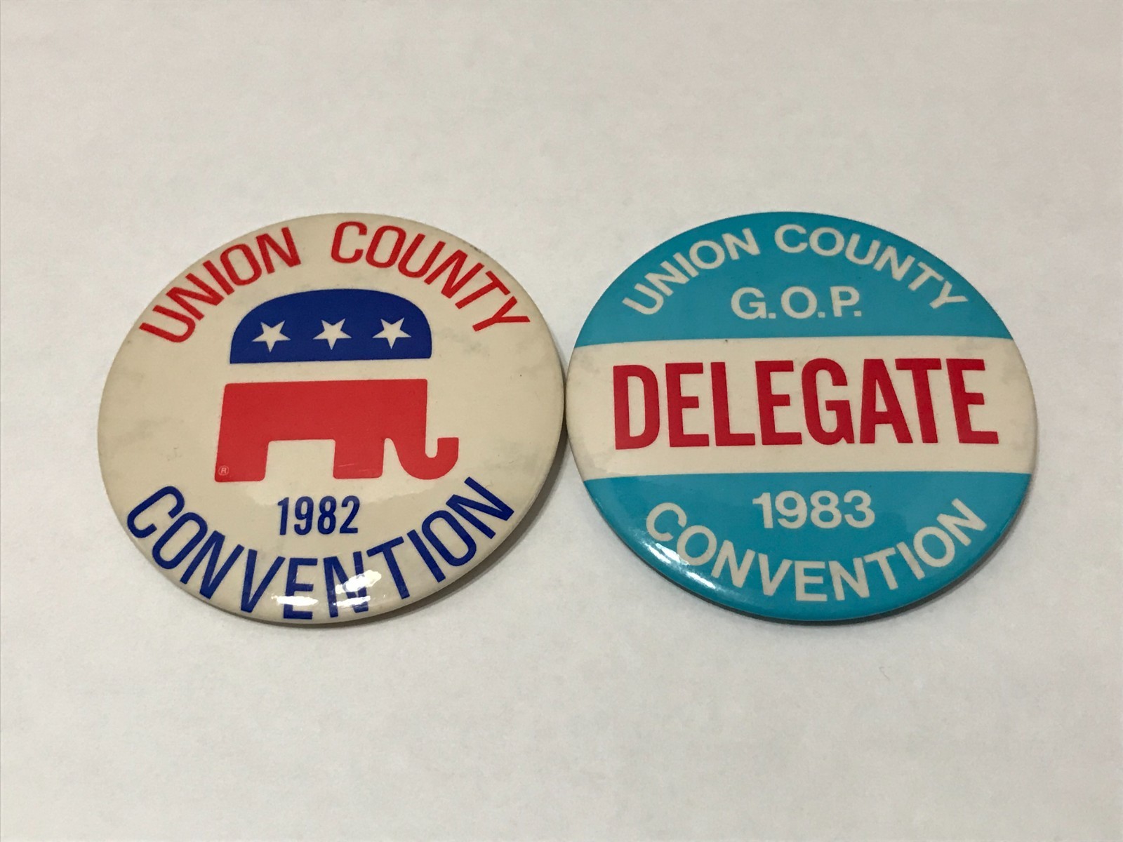Vintage 1982 1983 Union County New Jersey Republican Convention Pinback X 2