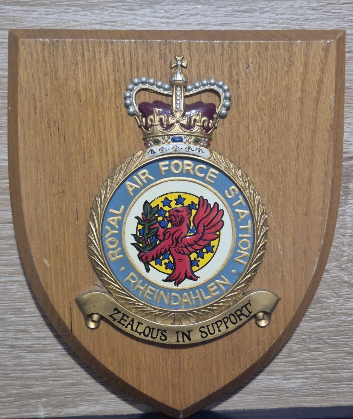 Vintage RAF Rheindahlen & LaarBruch 2x Wall Shield Plaque by C.H. Munday Crest