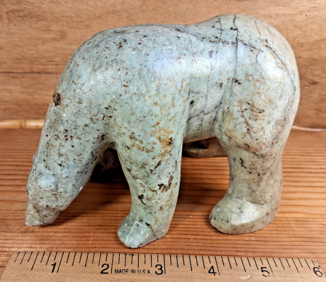3+lb Carved Stone Bear Canada Six Nations Native American Artist Ron Curley Rare