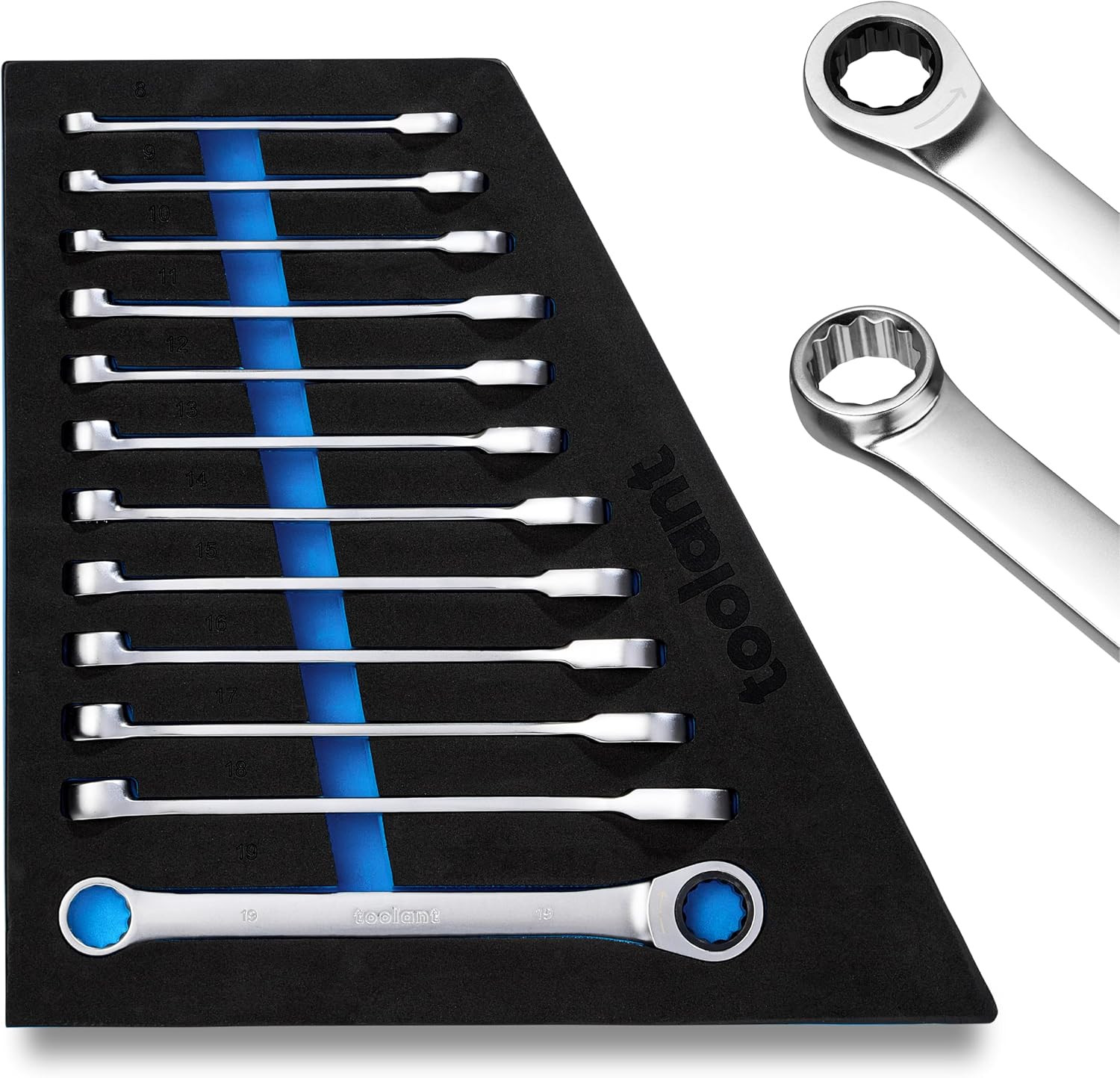 12PCS Ratcheting Wrench Set Metric 8-19Mm 90-Tooth