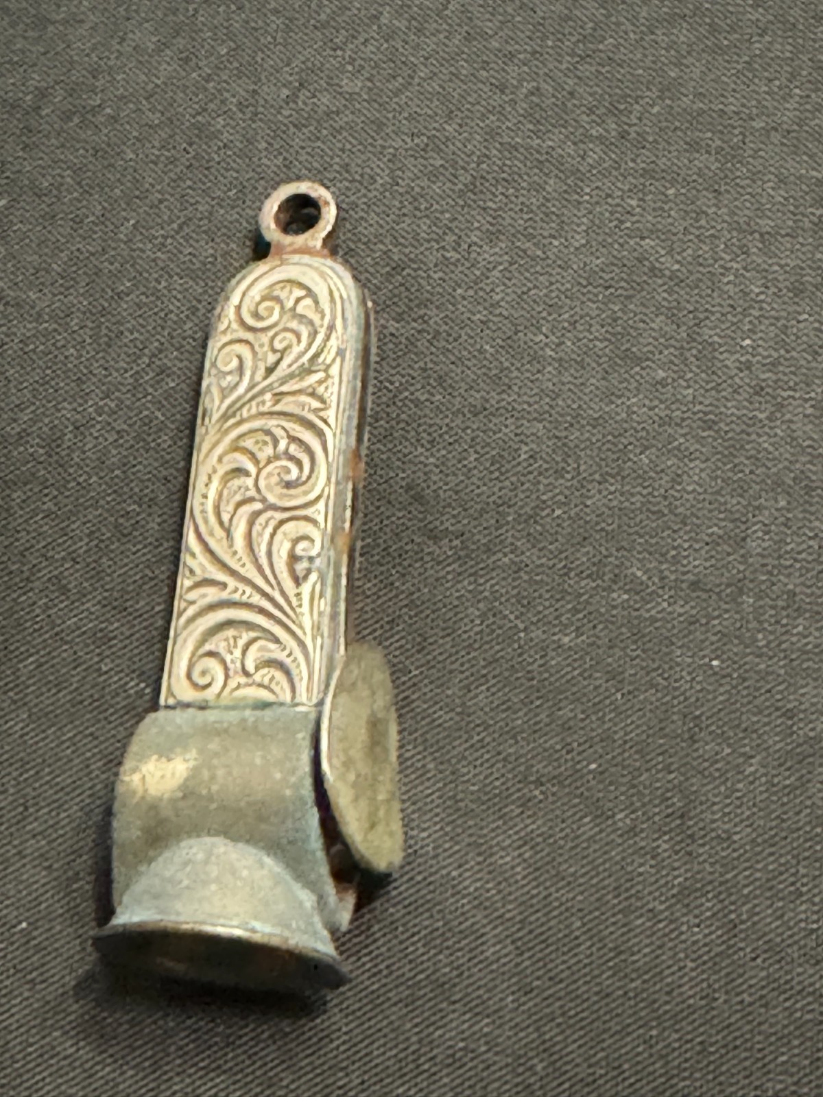 A-138 Art Deco Fancy Embossed Silver Cheroot Cigar Cutter Fob Victorian Era A-138 Art Deco Fancy Embossed Silver Cheroot Cigar Cutter Fob Victorian Era