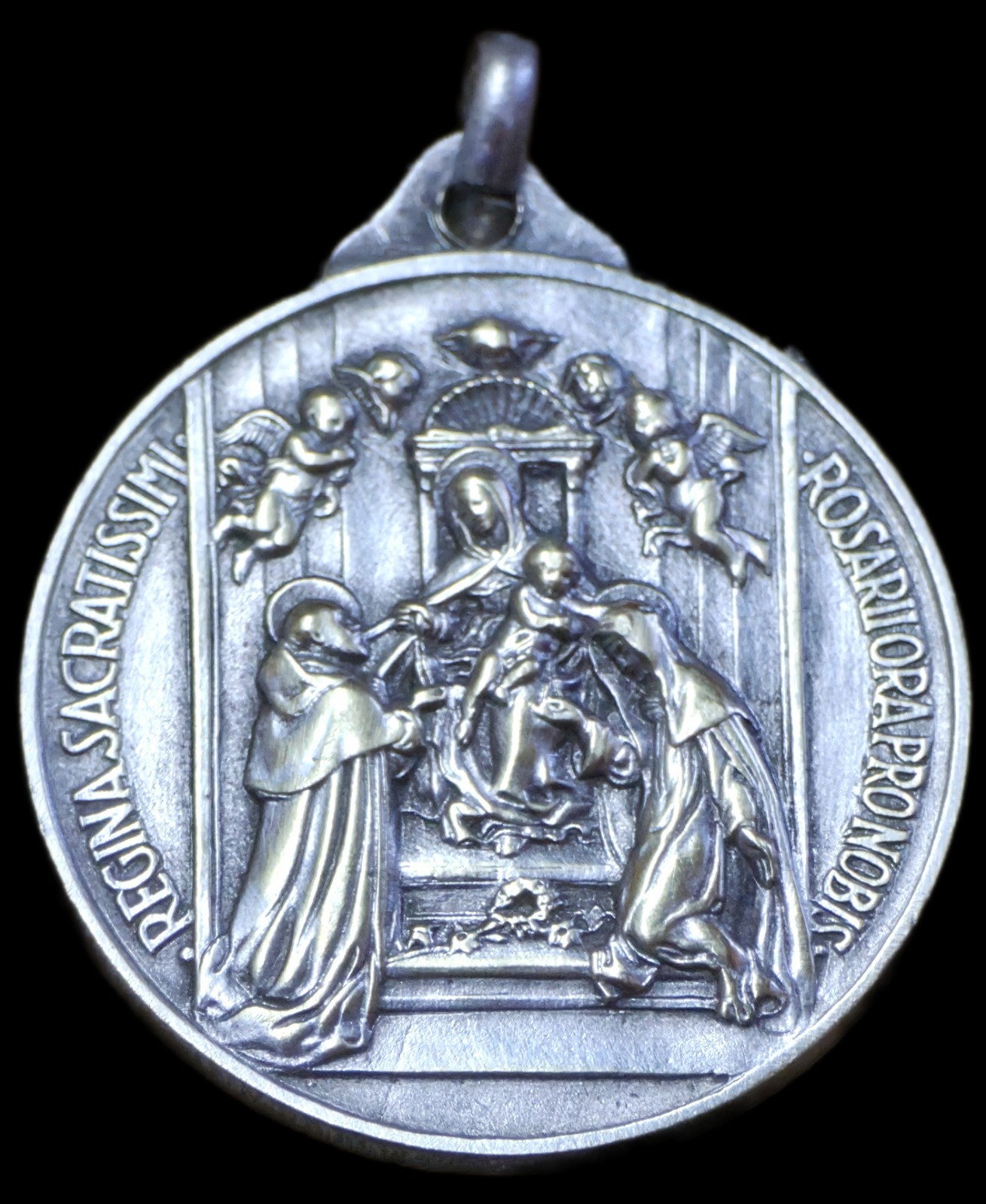 Regina Sacratissimi Rosarii Ora Pro Nobis Medal Sterling Silver
