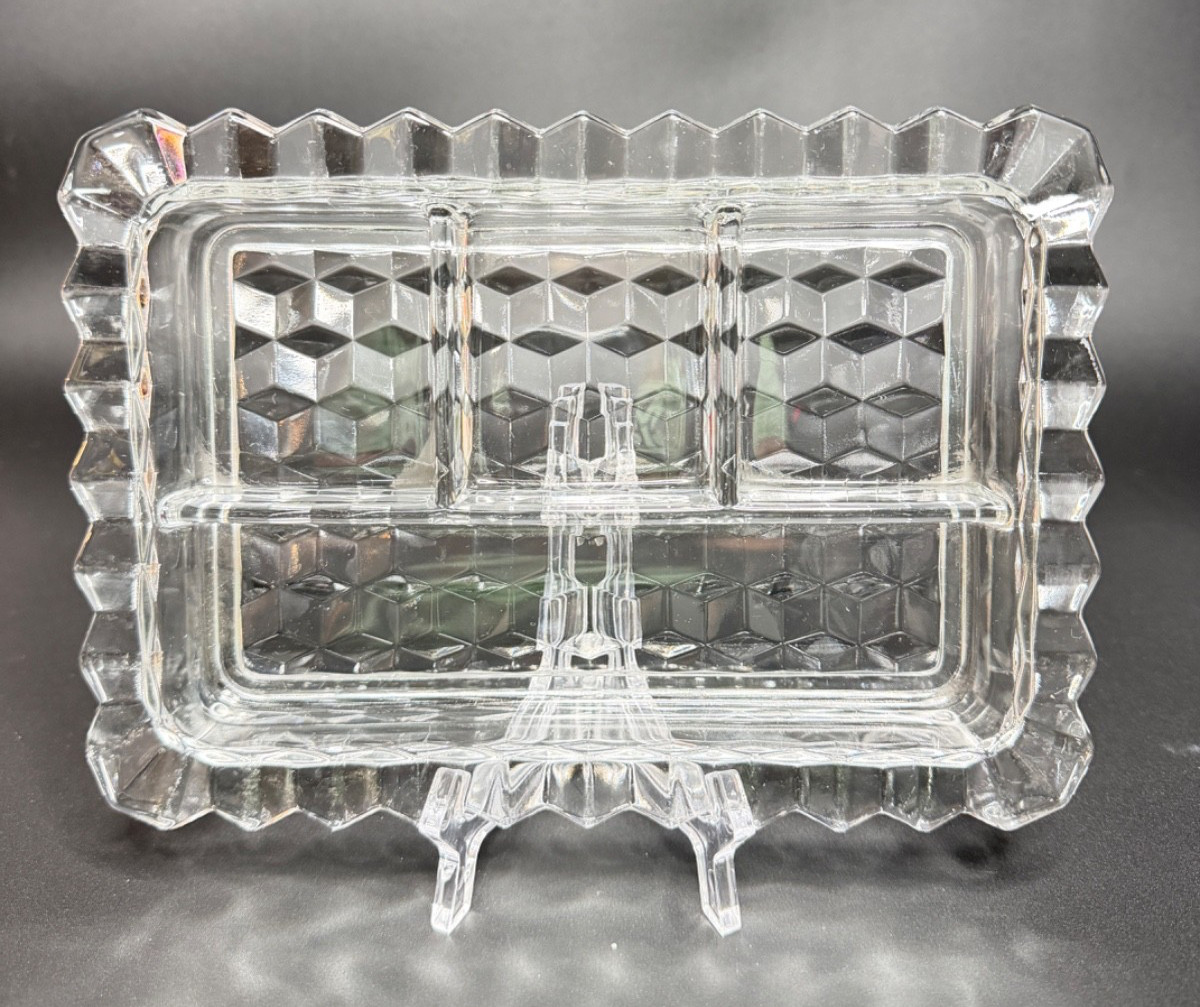 Vintage Fostoria American 4 Part Divided Relish Dish Rectangle Shape Clear Glass