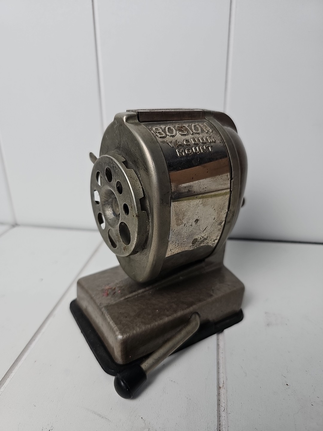 Vintage Boston Pencil Sharpener Vacuum Mount Manual Hand Crank - Tested/works