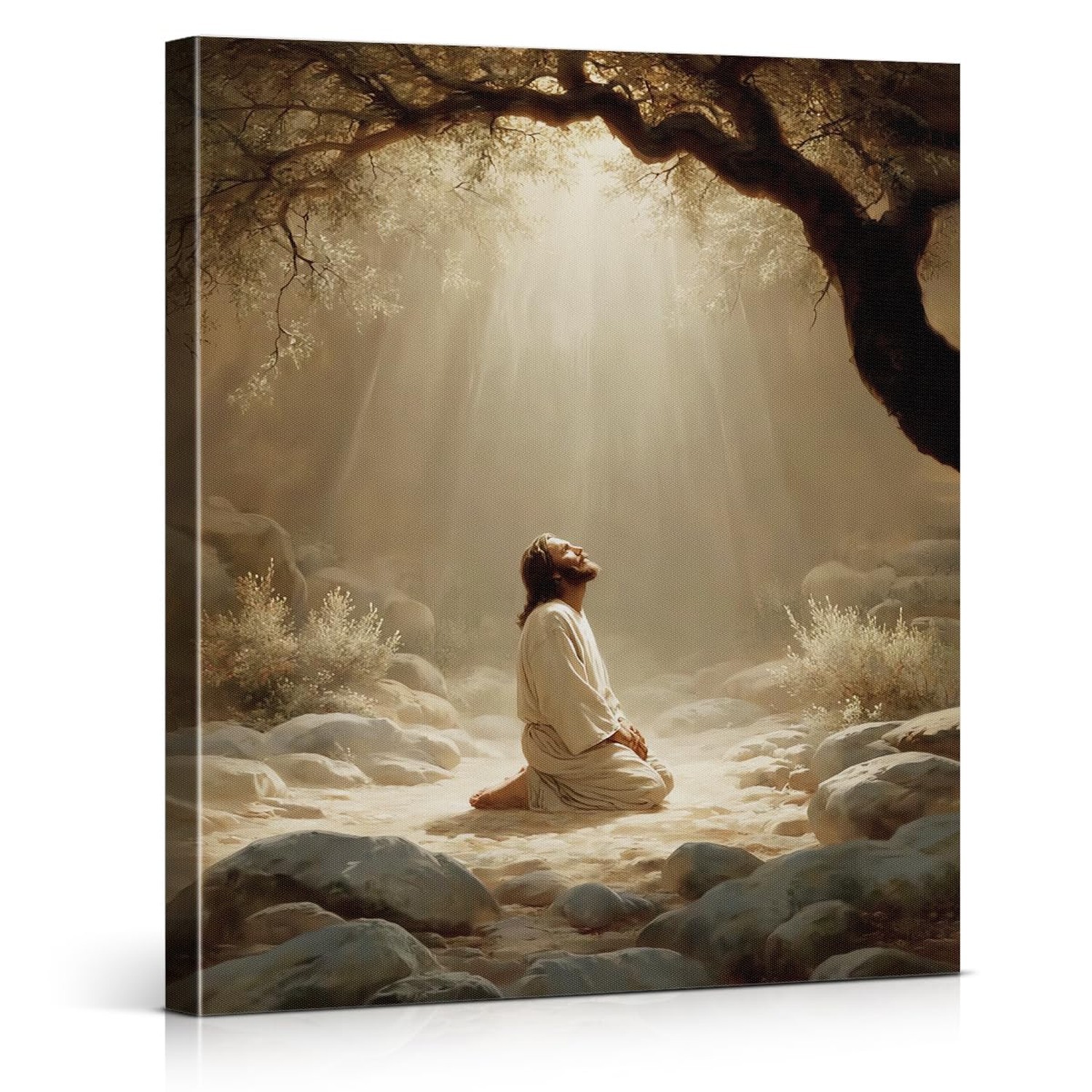 Christian Jesus Praying Wall Art Print - Religious Garden of Gethsemane Canva...