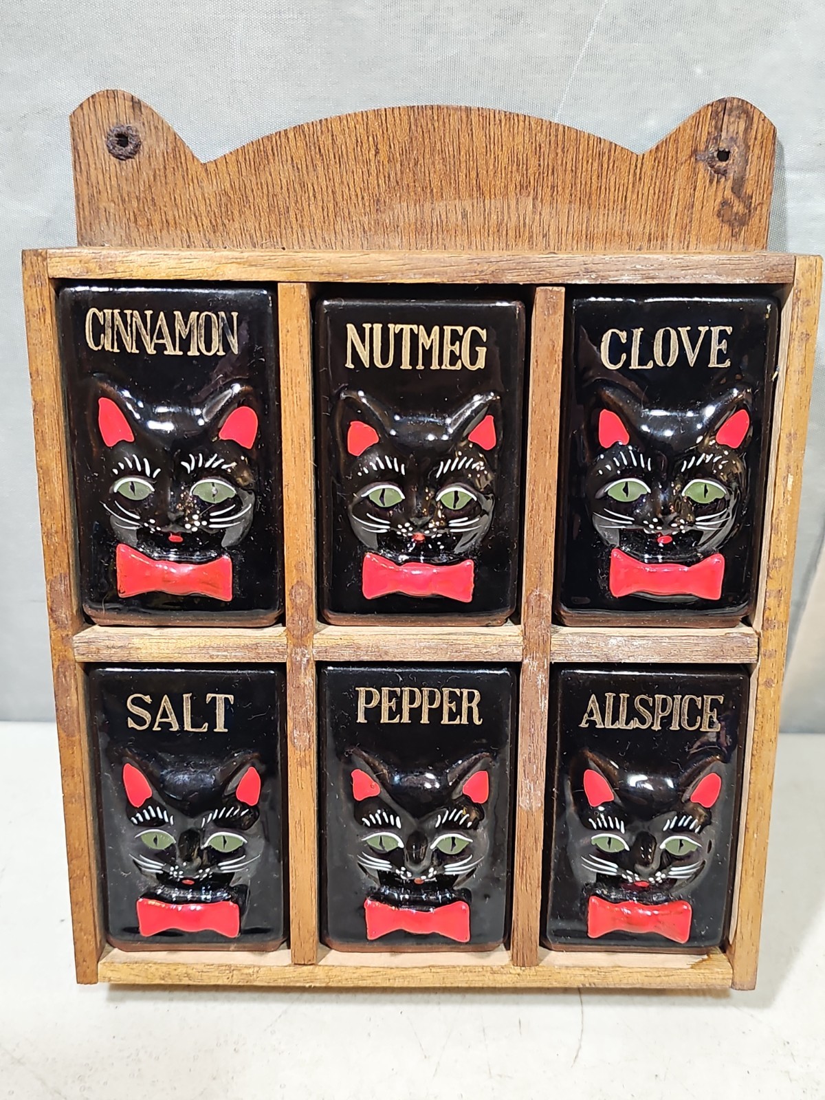 Extremely Rare Black Cat Antique Shafford Japan (6) Spice Rack MINT CONDITION