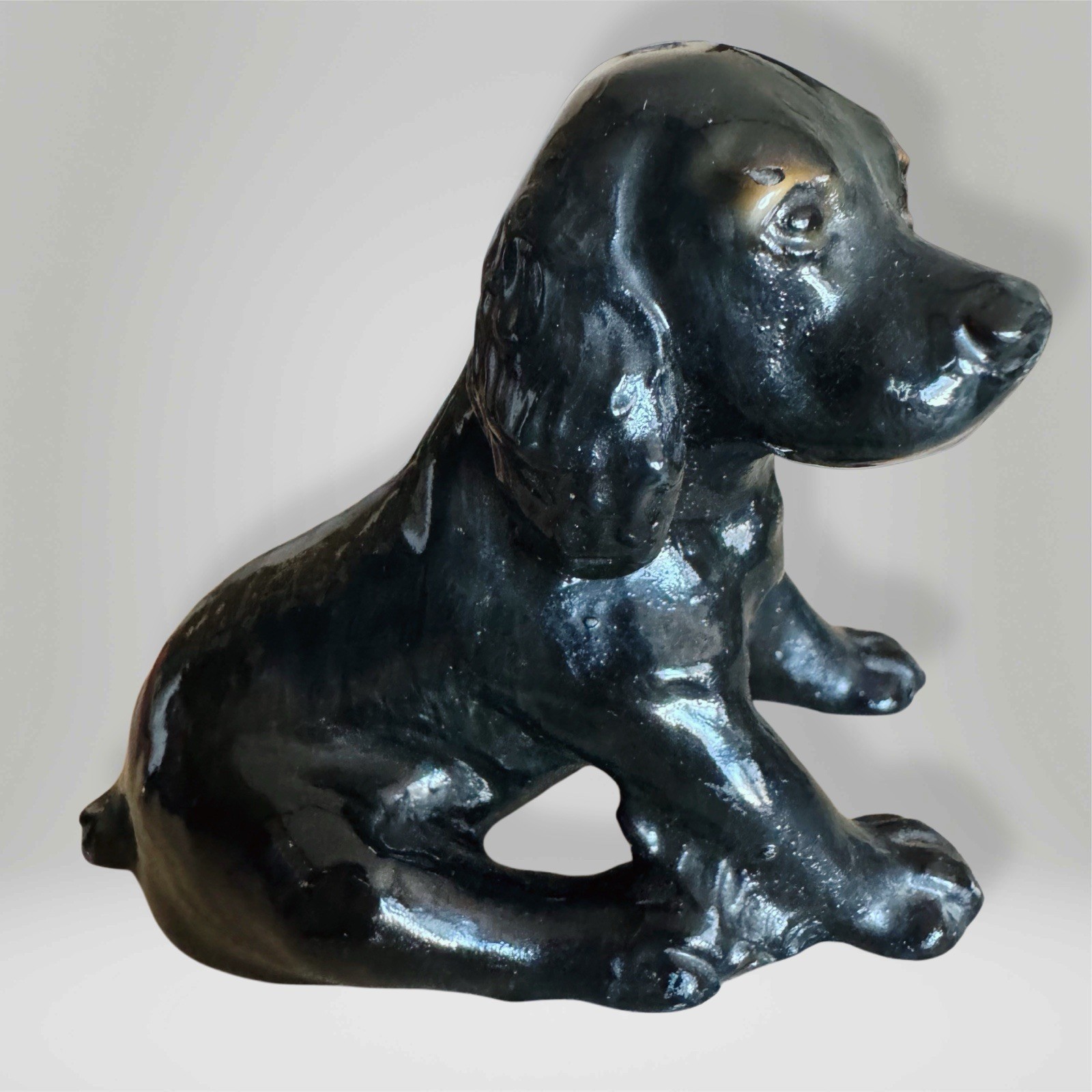 Vintage Mortens Studio Black Cocker Spaniel Puppy Dog Figurine Original Label
