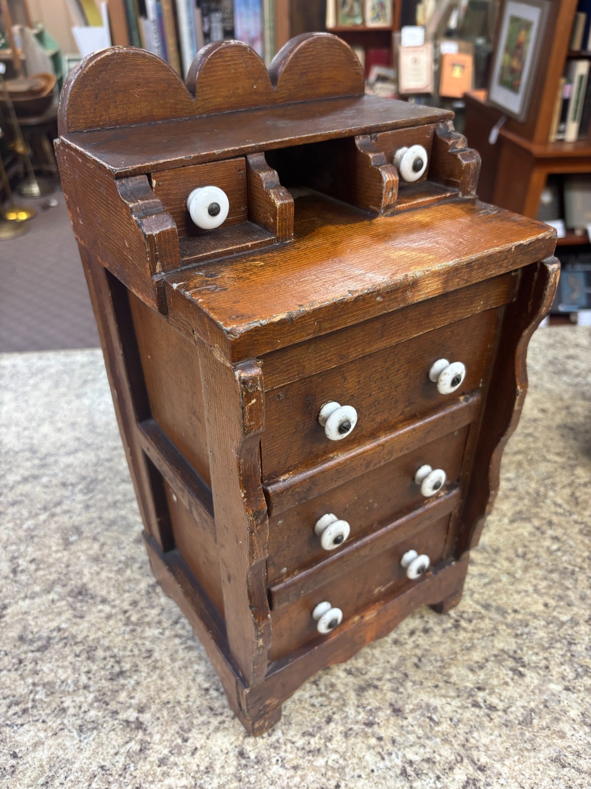 Handmade Antique Child's Cabinet Made Out Of Old Cigar Boxes With Ceramic Knobs