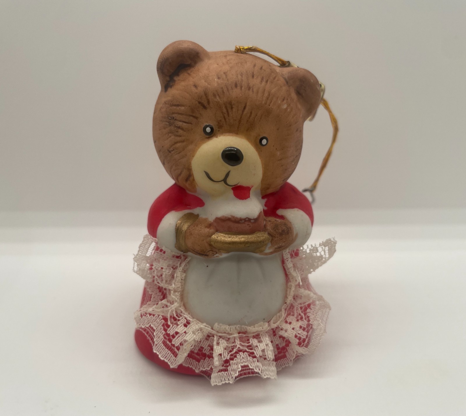 Vintage Jasco Lil Chimer Bell Ornament Cupcake Bear Mrs. Santa Claus Bisque Porc