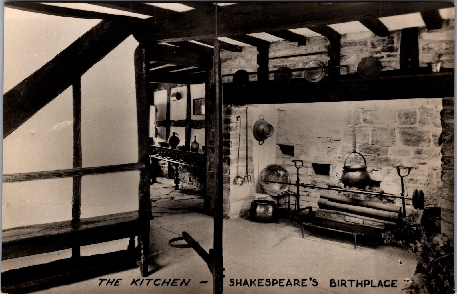 Vintage Real Photo Postcard Shakespeare's Birthplace Kitchen Stratford-upon-Avon