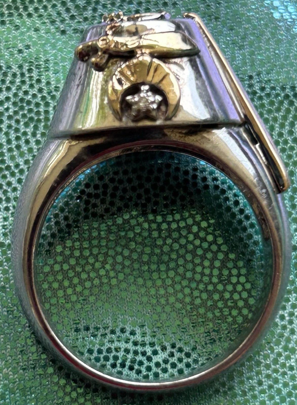 VINTAGE SHRINERS TEMPLE STERLING SILVER & 14K GOLD 925 MASONIC SIGNET RING