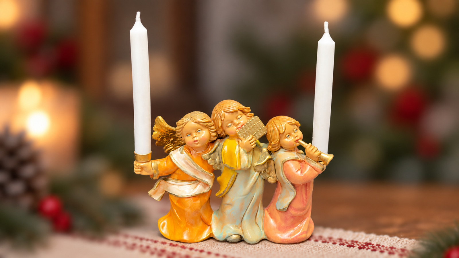 Vintage Lilian Vernon 510Q Triple Angel Candleholder Italy 5570 w/ Box