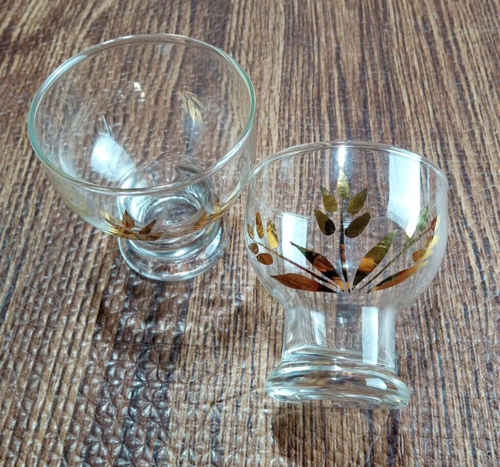 Vintage MCM Gold Leaf Glasses Set of 2 EUC