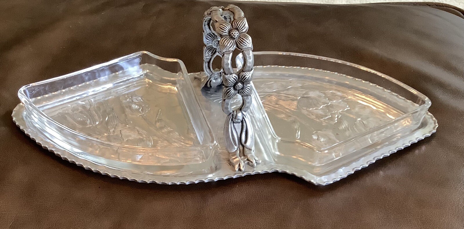 Rodney Kent Aluminum Tidbit Divided Serving Tray With Glass Inserts Signed MCM Rodney Kent Aluminum Tidbit Divided Serving Tray With Glass Inserts Signed MCM