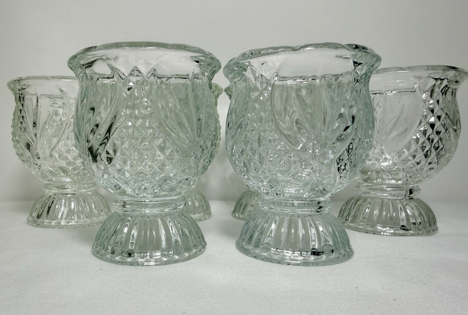 Vintage Avon Fostoria Tulip Clear Fire Reversible Candle Holders Set of 6 EUC
