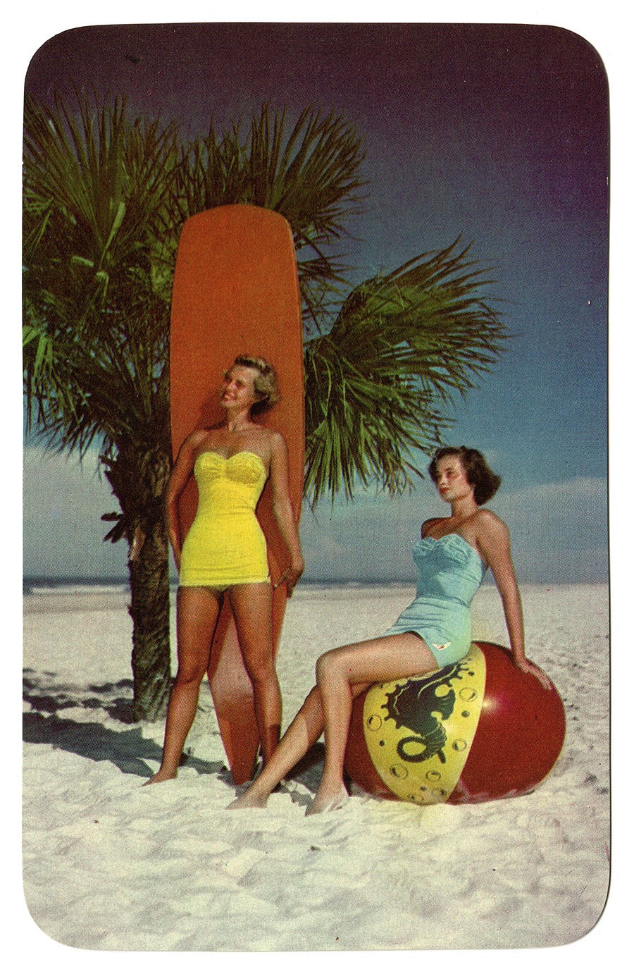 Vintage Postcard Two Beauties in Swimsuits on Florida Beach