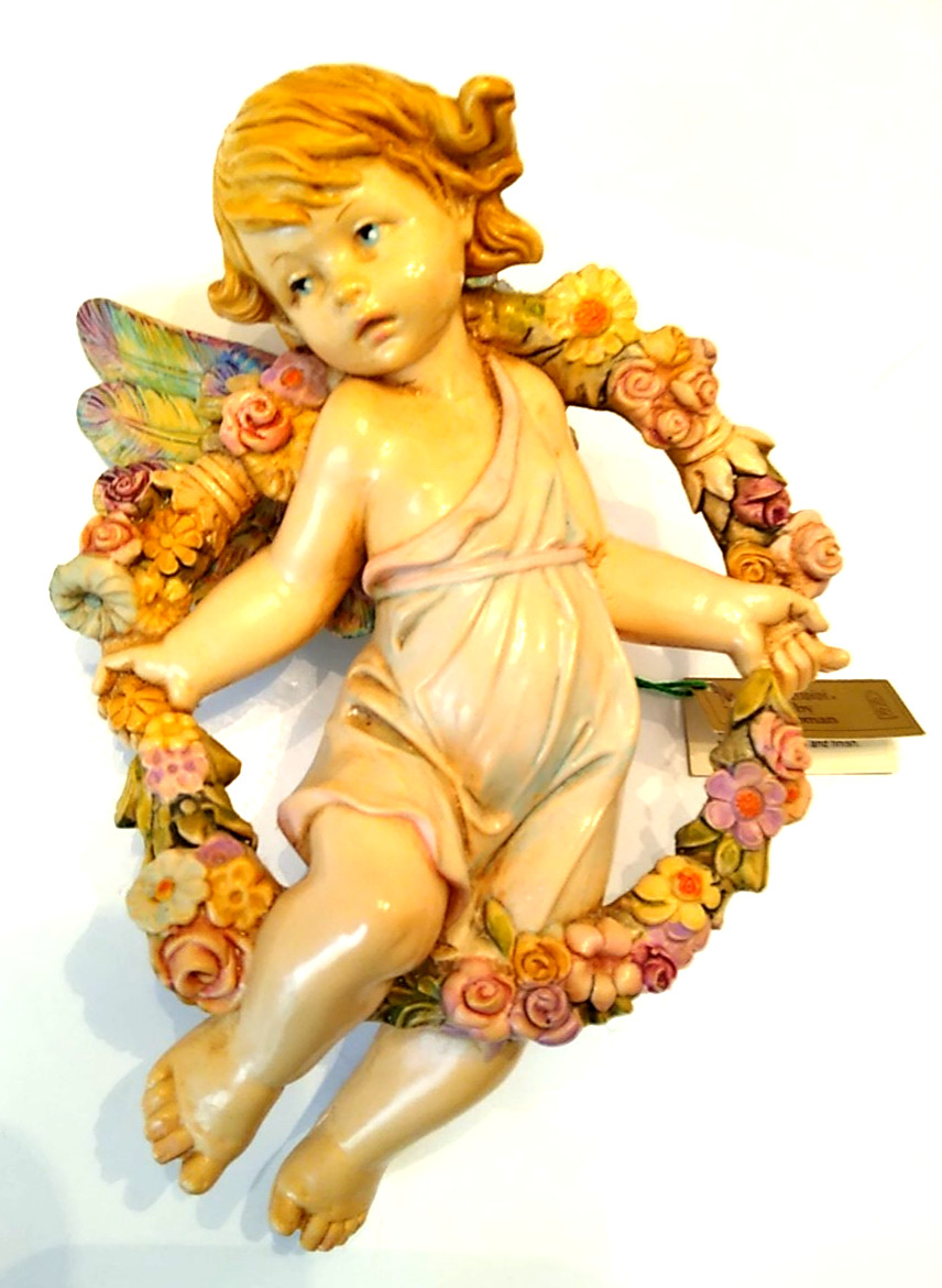 Vtg 1989 Fontanini Simonetti Italy Cherub Angel Flower Wreath Signed New W Tag