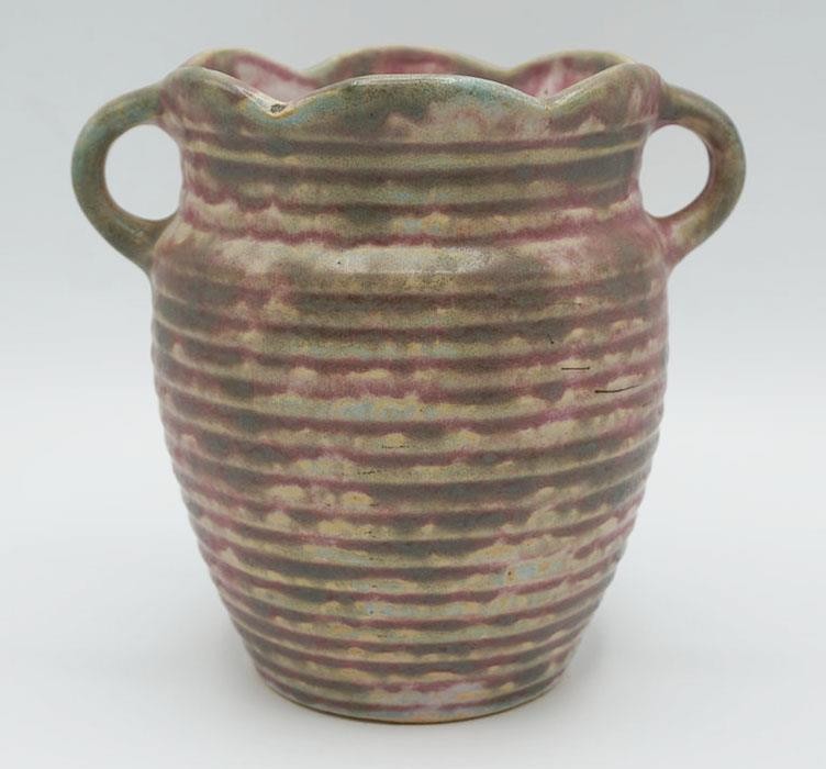 Burley Winter Ribbed Green Mauve Cream Pottery Vase 3F Burley Winter Ribbed Green Mauve Cream Pottery Vase 3F
