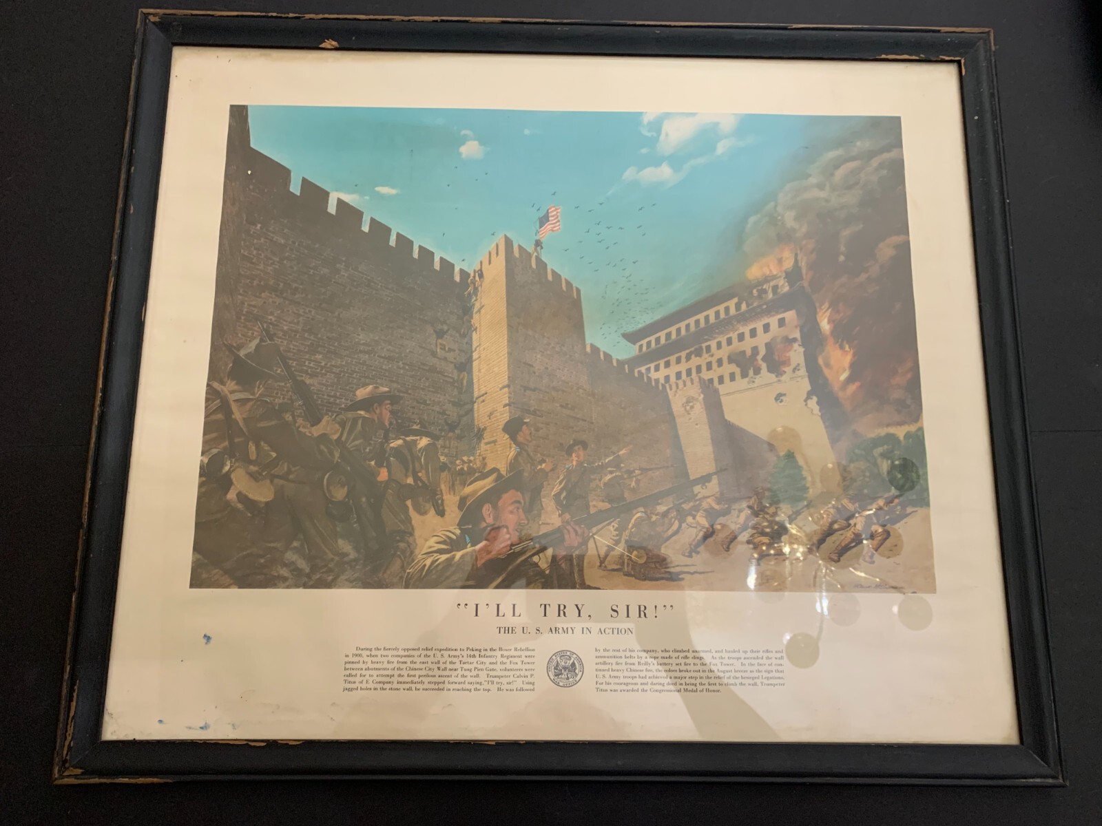 Vintage I'll Try Sir Peking Boxer Rebellion War Art Print Framed