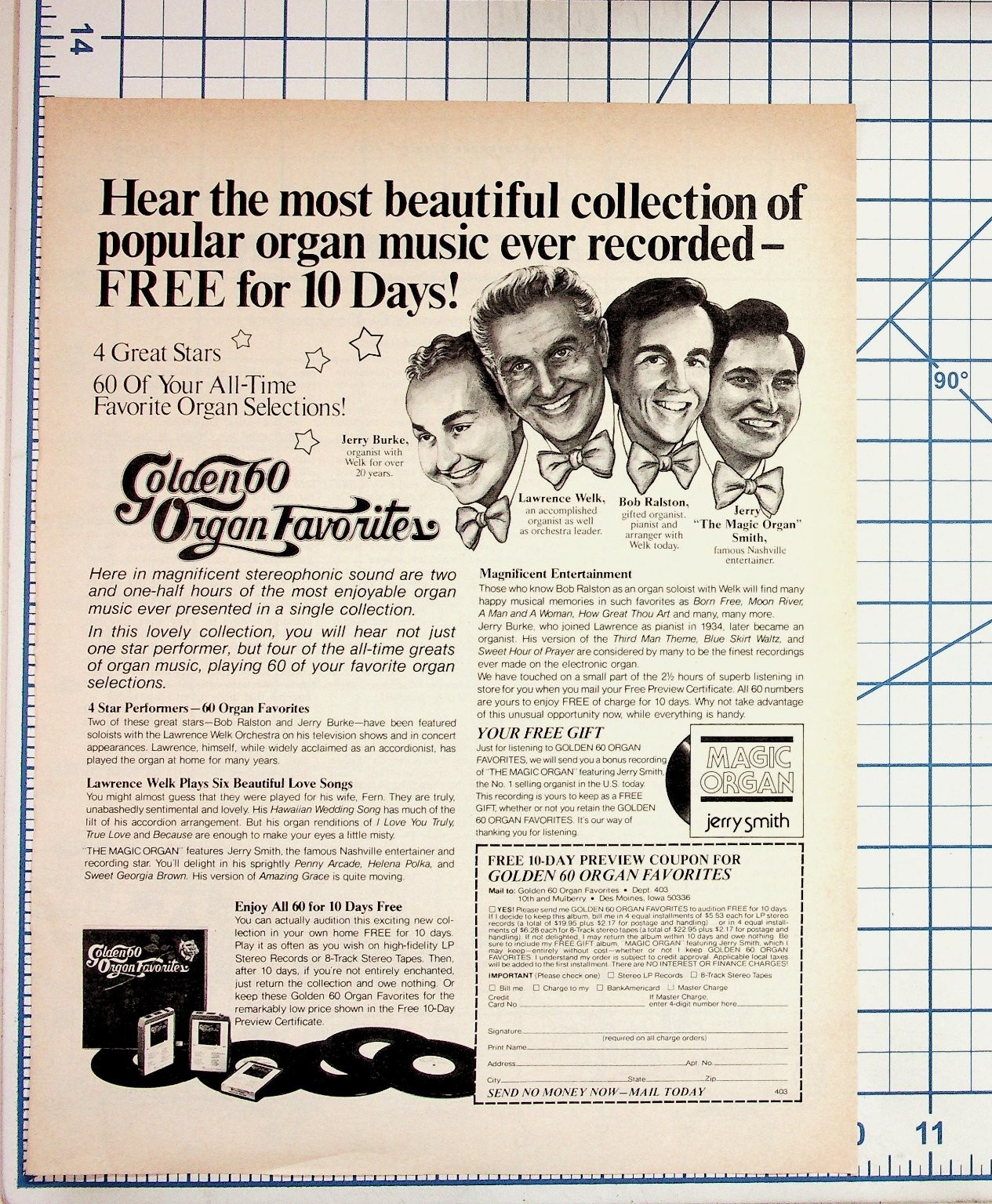 Vintage Golden 60 Organ Favorites Music Ad Lawrence Welk Bob Ralston Jerry Smith