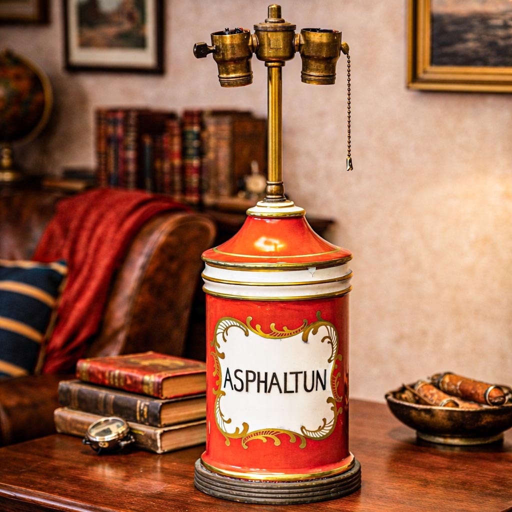 Lovely Hand Painted Antique Pharmacy Porcelain Apothacary Jar Table Lamp