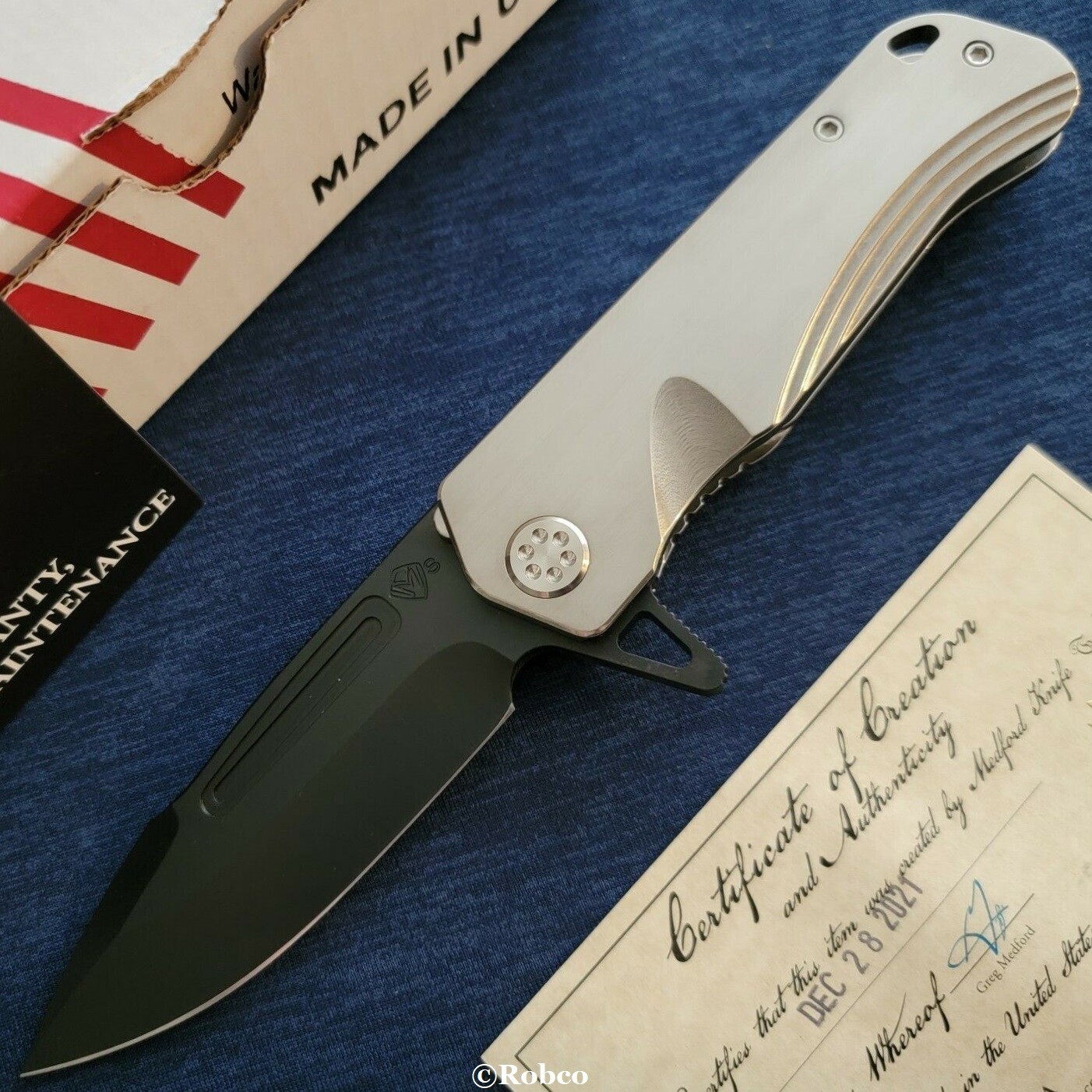 Medford Proxima Flipper PVD S35VN Drop Point Blade Tumbled Titanium Handles