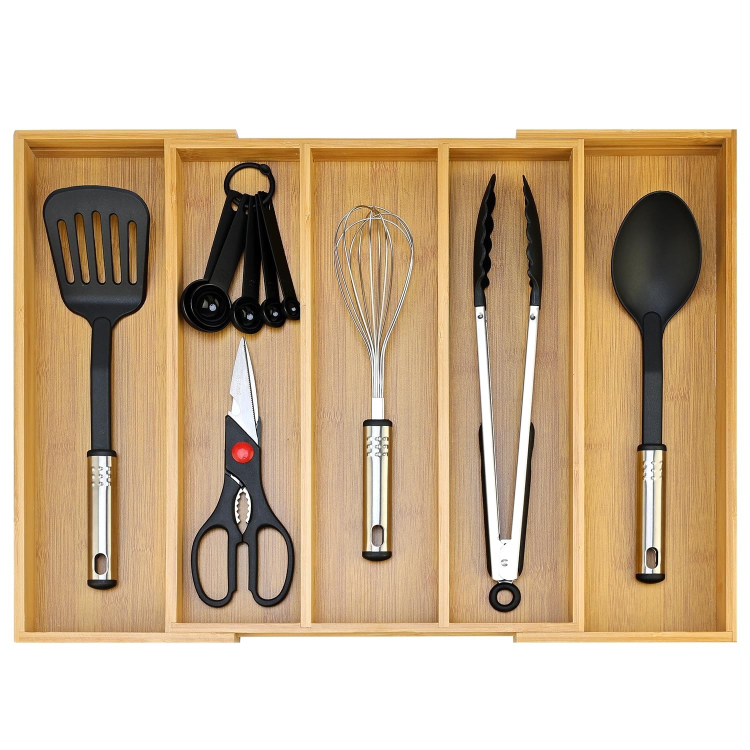 Expandable Bamboo Silverware Drawer Organizer Large Kitchen Utensils Tray | W...