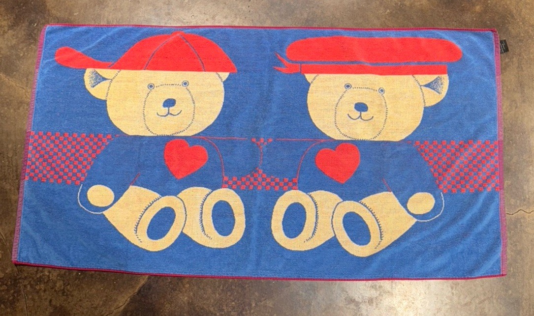 VTG 90s TerriVille Teddy Bear Beach Towel Retro Kawaii Cottagecore 52.5x27.5”