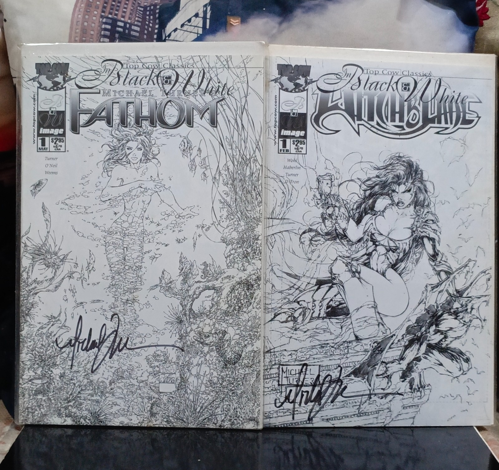 WITCHBLADE #1 and FATHOM #1 black & white comic,All SIGNED by Michael Turner RIP WITCHBLADE #1 and FATHOM #1 black & white comic,All SIGNED by Michael Turner RIP