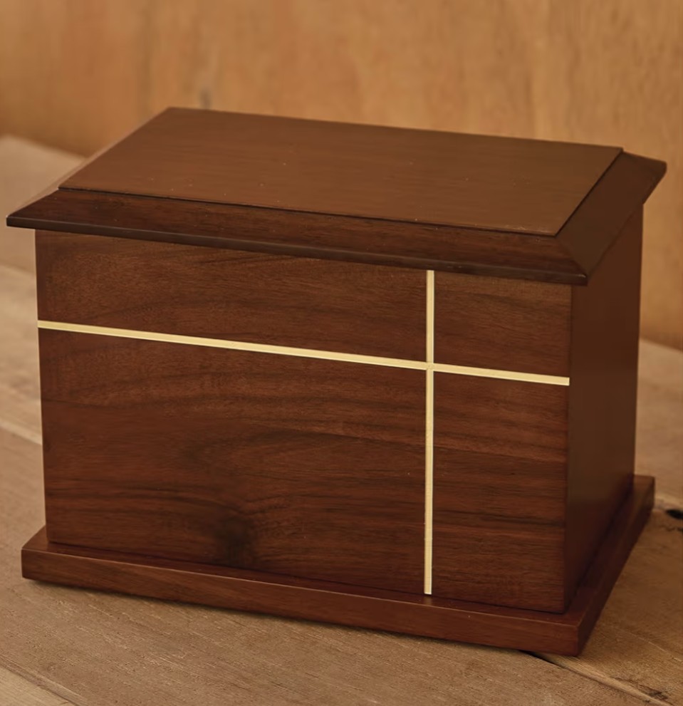 Walnut Cross Cremation Urn for 100lbs Human Ashes Handcrafted Wood TSA Approved Walnut Cross Cremation Urn for 100lbs Human Ashes Handcrafted Wood TSA Approved