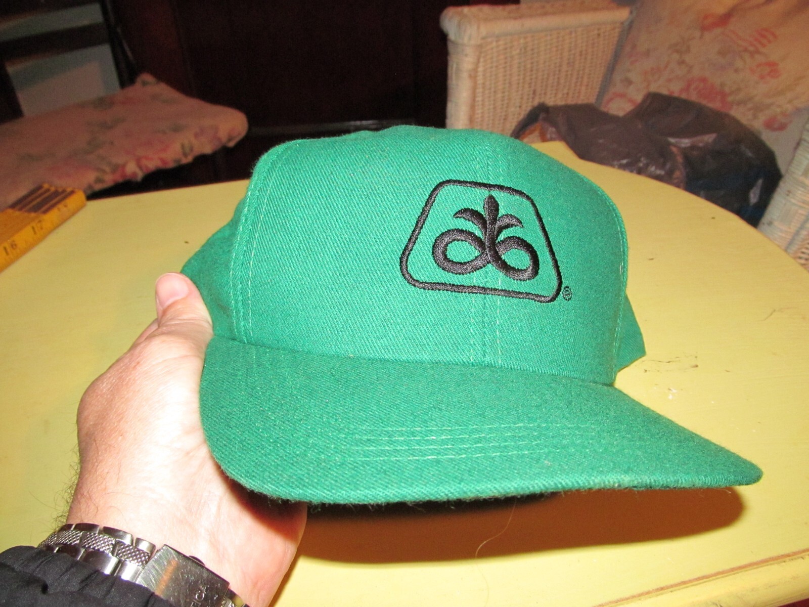 Vintage Genuine Pioneer Seeds Black Logo SnapBack Yields Green Hat MADE IN USA