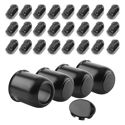 3.19in Trailer Wheel 4 Center Caps . 24 Pcs 1/2-20 Lug Nuts High Gloss Black