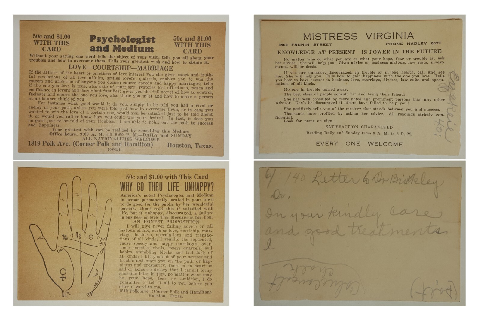 Vintage 1930s-40s Psychologist & Mistress Virginia Cards 3x5 Vintage 1930s-40s Psychologist & Mistress Virginia Cards 3x5