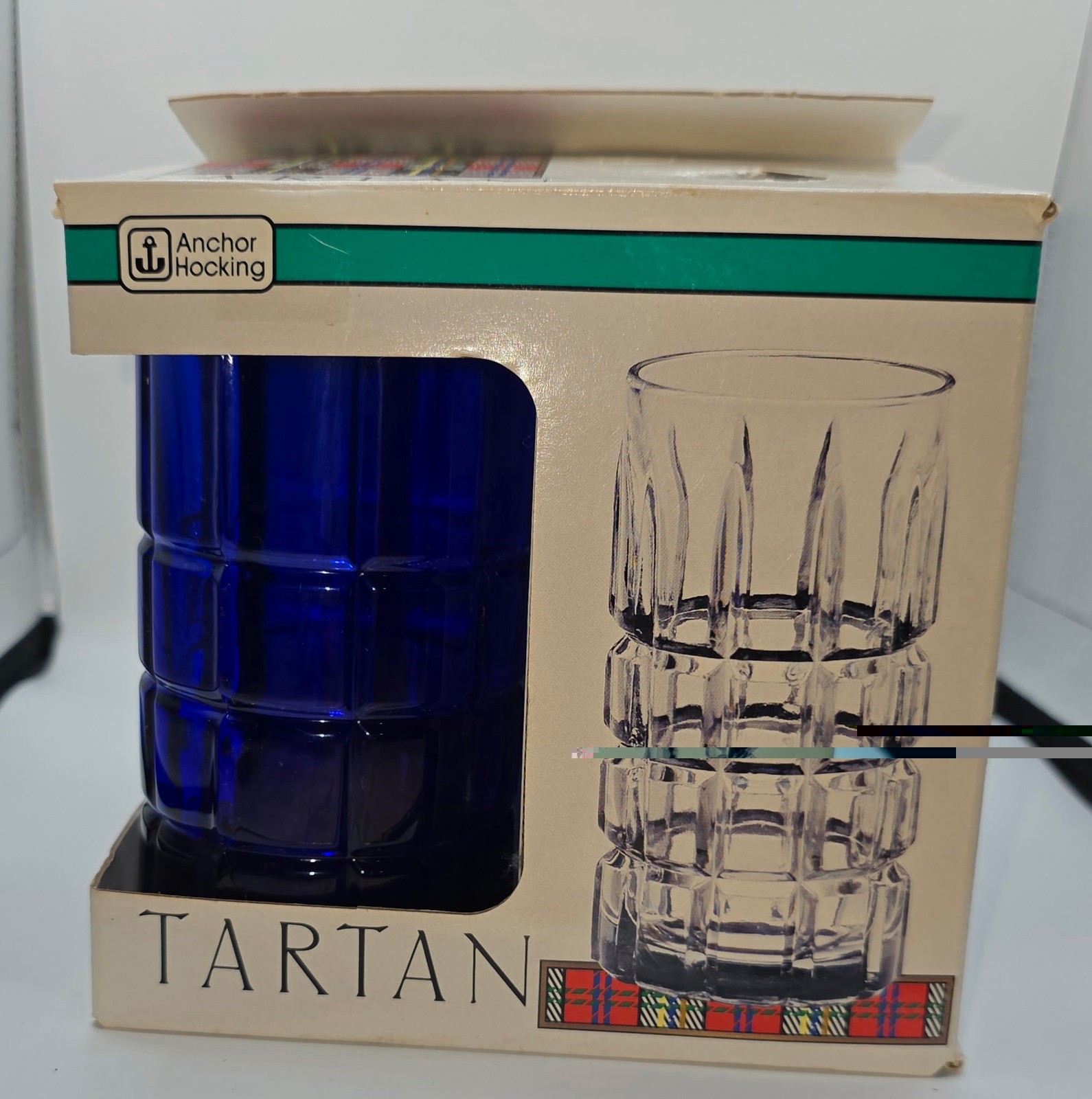 Anchor Hocking TARTAN COBALT Flat Iced Tea Glasses - Set/4 - 16 oz.