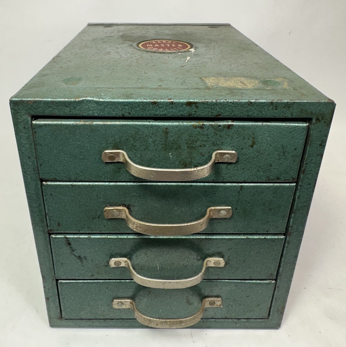 Vintage Wards Master Quality Metal Parts Cabinet Tool Box 4 Drawer Organizer 