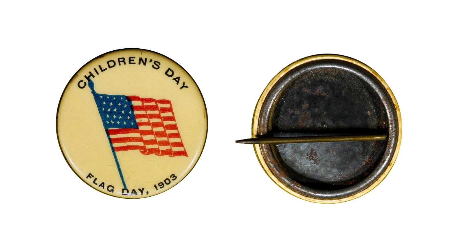 Antique Tin Celluloid Pinback  CHILDREN’S DAY FLAG DAY 1903 Souvenir Button