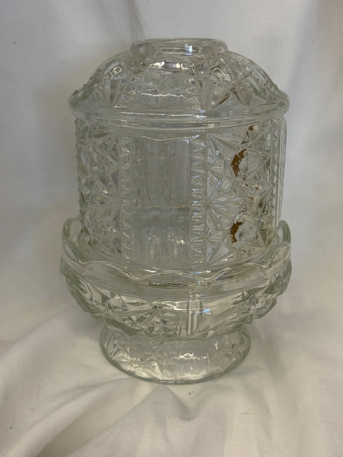 Vintage Indiana Glass Fairy Lamp Stars and Bars Pattern Clear Glass 6.5” EUC Vintage Indiana Glass Fairy Lamp Stars and Bars Pattern Clear Glass 6.5” EUC