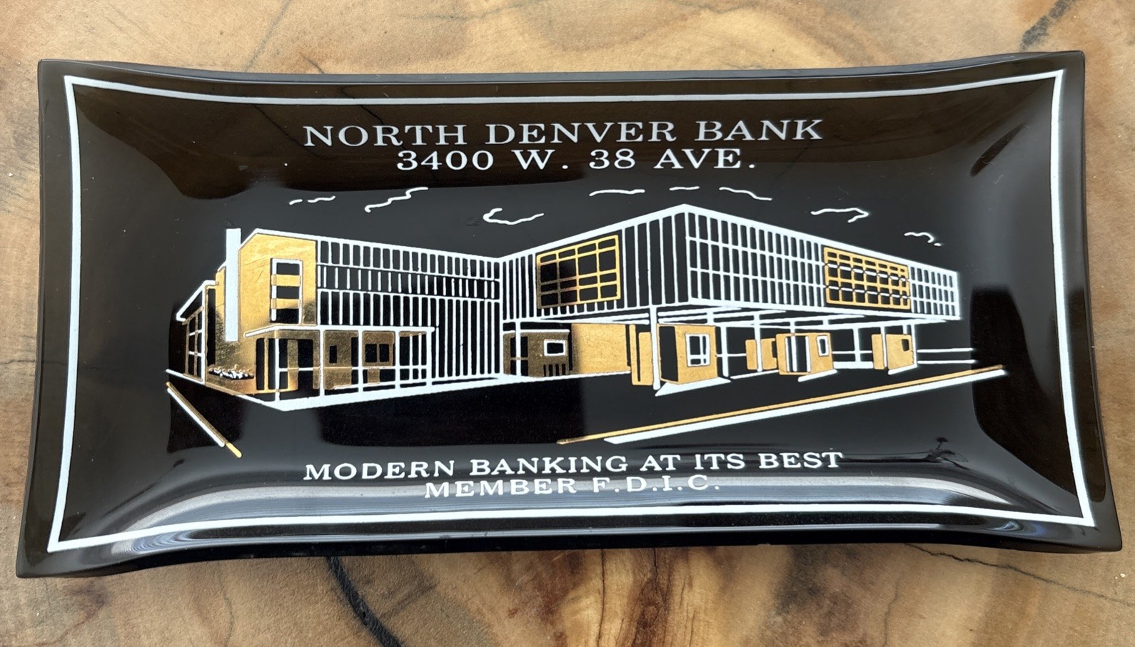 Vintage North Denver Bank Glass Ashtray – 3400 W 38th Ave MCM Retro Trinket Dish