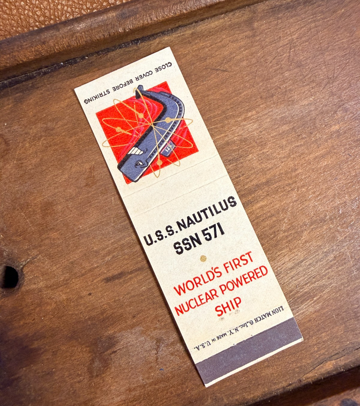 1958 USS Nautilus SSN-571 Matchcover First Nuclear Powered Ship Lion Match