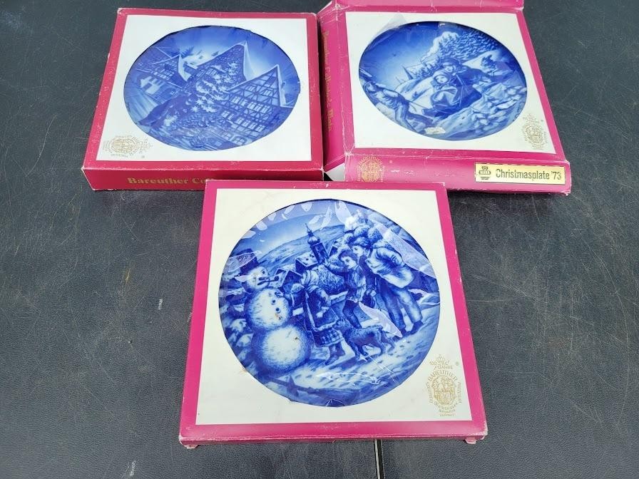 Vintage Bareuther WARA Christmasplate '73 '75 '80 Lot Of 3 Blue Germany Boxed