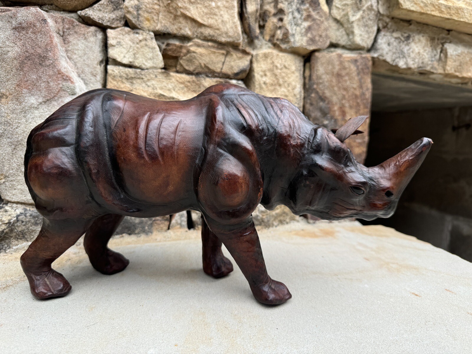 Vintage Brown Leather Rhinoceros Sculpture